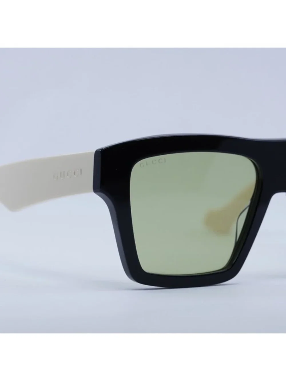 Gucci GG0962S 004 Sunglasses Black White Square Frame, Green Lenses